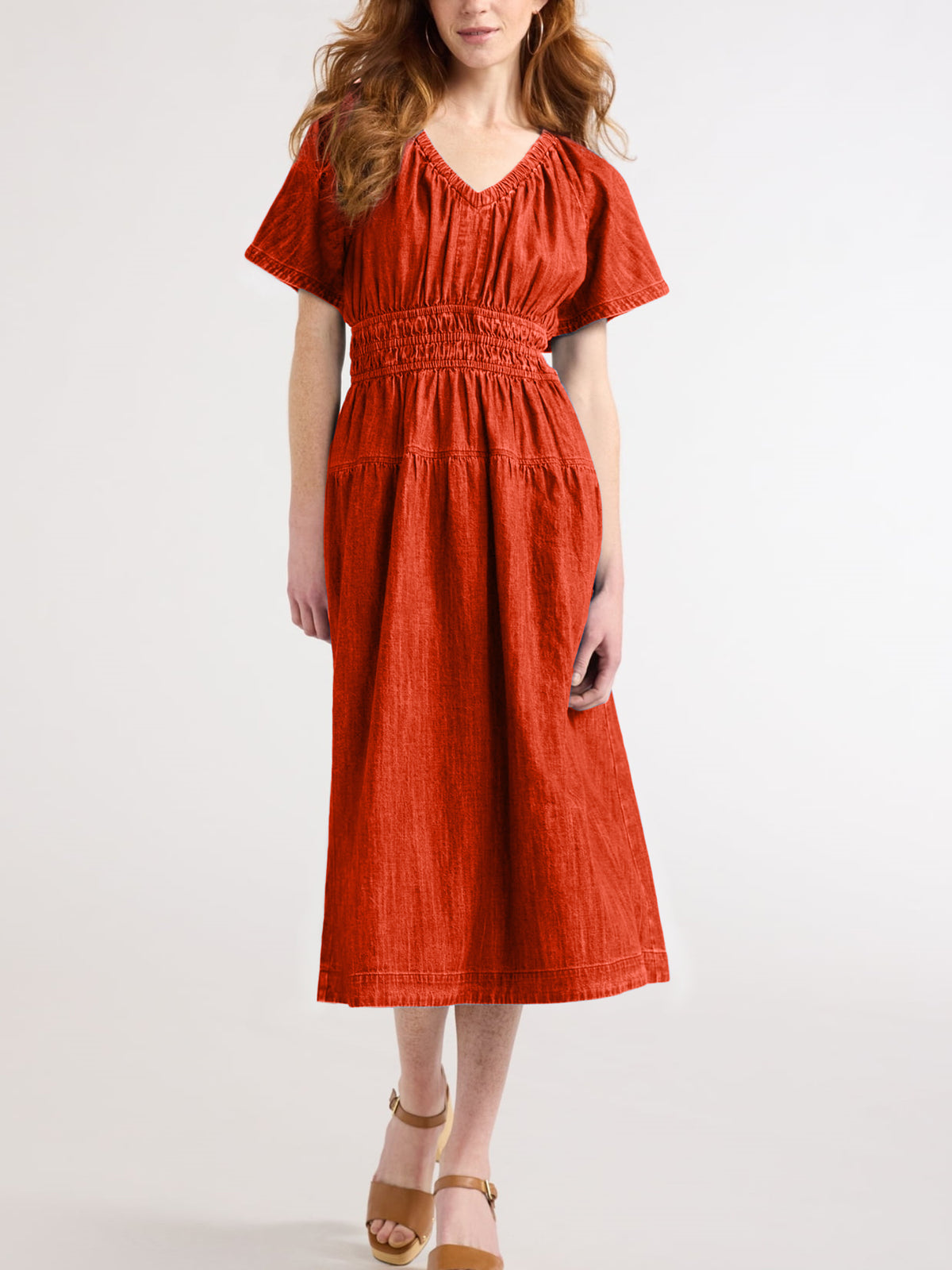 Women's Denim Lightweight Tiered Midi Dress