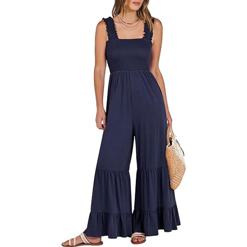 Women Casual Sleeveless Loose High Waist Wide Leg Rompers