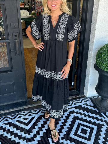 Women's V-Neck Boho Maxi Dres