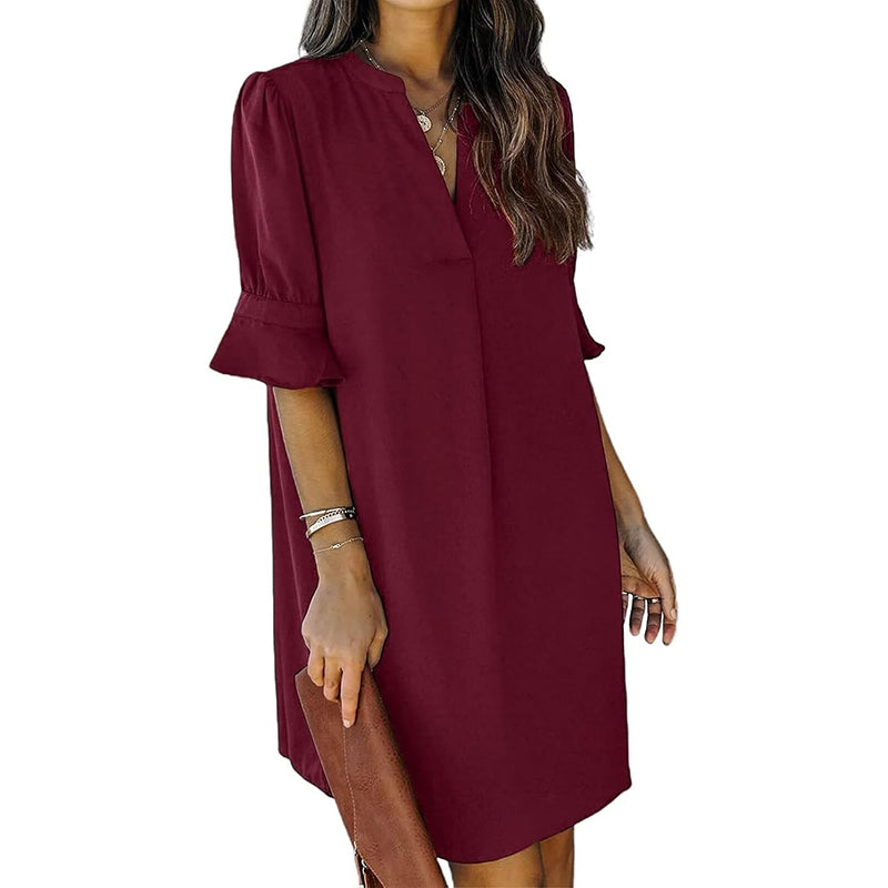 Summer Dresses for Women V Neck Ruffle Short Sleeve Casual Dress