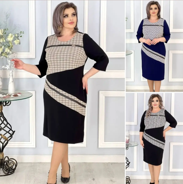 Elegant Round Neck 3/4 Sleeve Dress