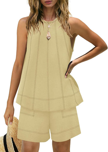 Women's Stitching Sleeveless Tank Top and Shorts Sets