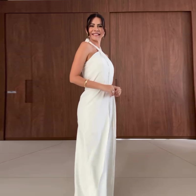 Women's Halter Neck Fake Two Piece Casual Jumpsuit
