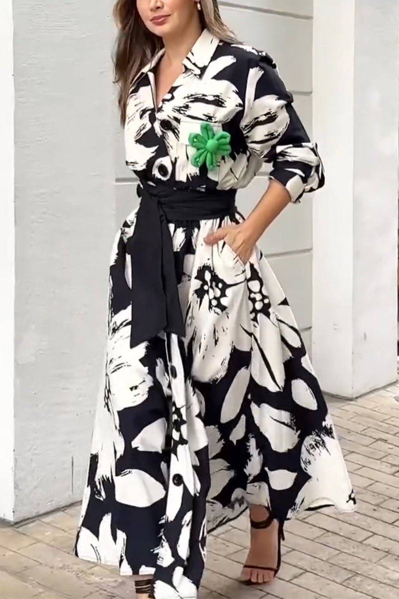 Women's Casual Lapel Single-breasted Printed Dress