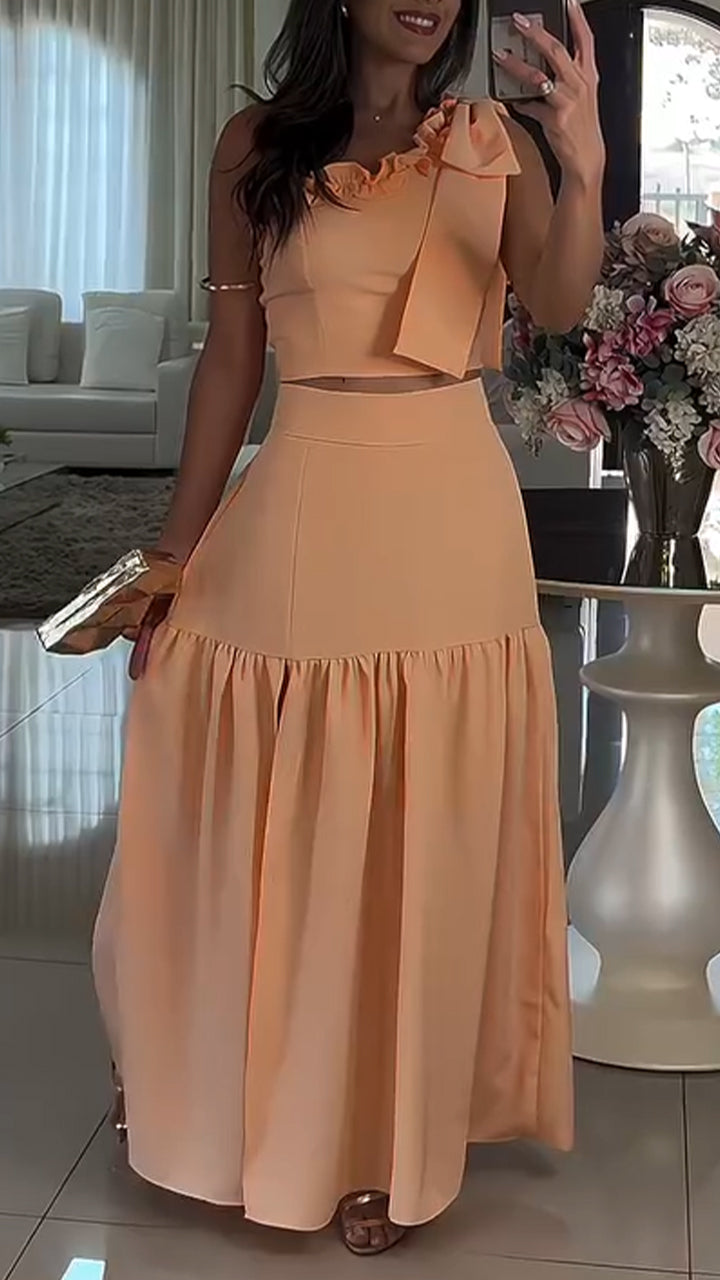 Women's One Shoulder Top + Fishtail Skirt Holiday Set