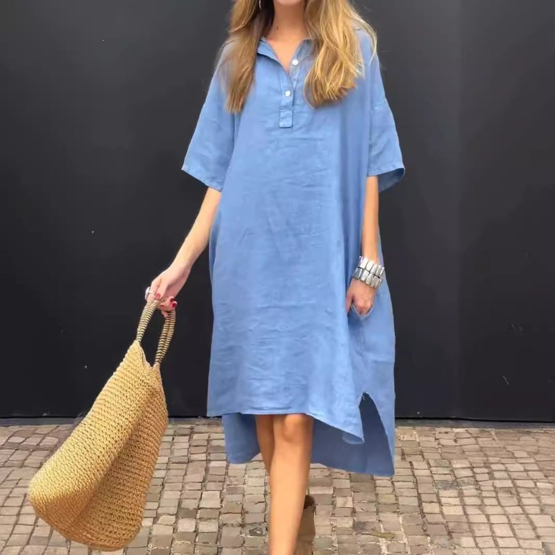 Solid Color Cotton and Linen Dress