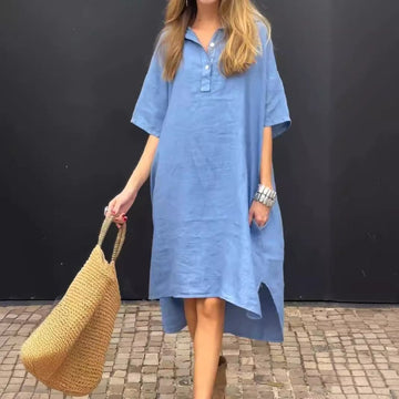 Solid Color Cotton and Linen Dress