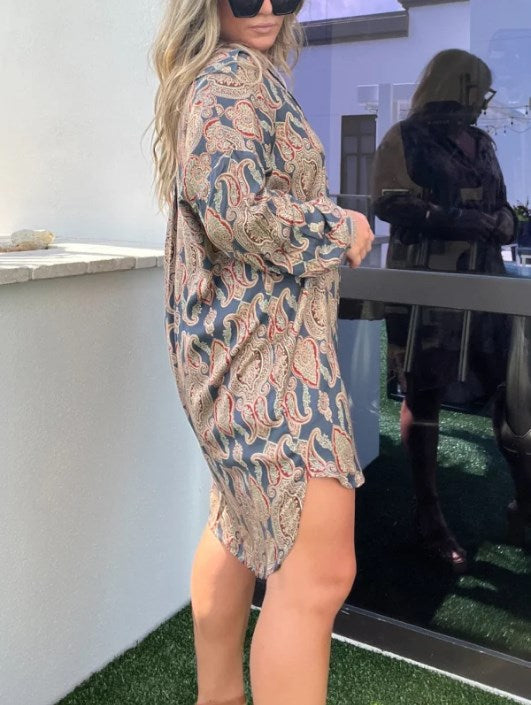 Printed Long Sleeve Casual Shirt Dress