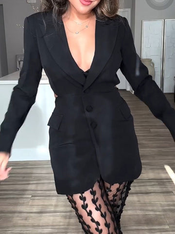 Expose Waist Blazer & Lace Pants Two Piece Set