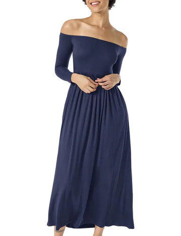 Women's Casual Long Sleeve Off Shoulder Maxi Dress with Pockets