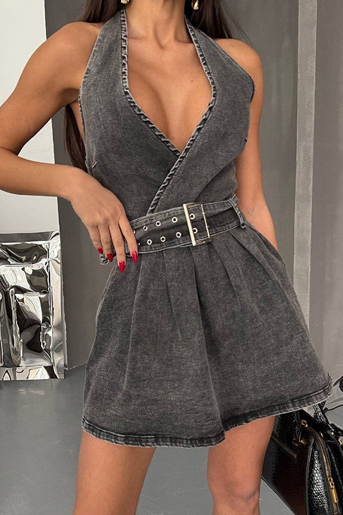 Sweet Looking Light Wash Denim Mini Dress
