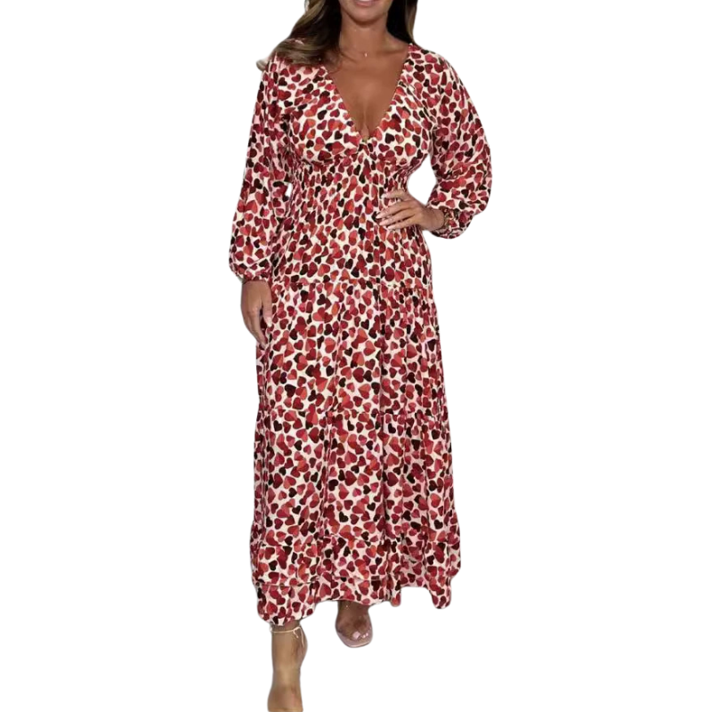 Women Printed Sexy Deep V-neck Dress