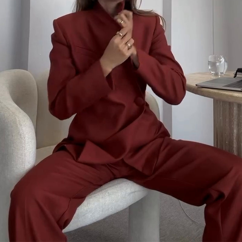 Solid Color Suit Commuting Fashionable Pants Set