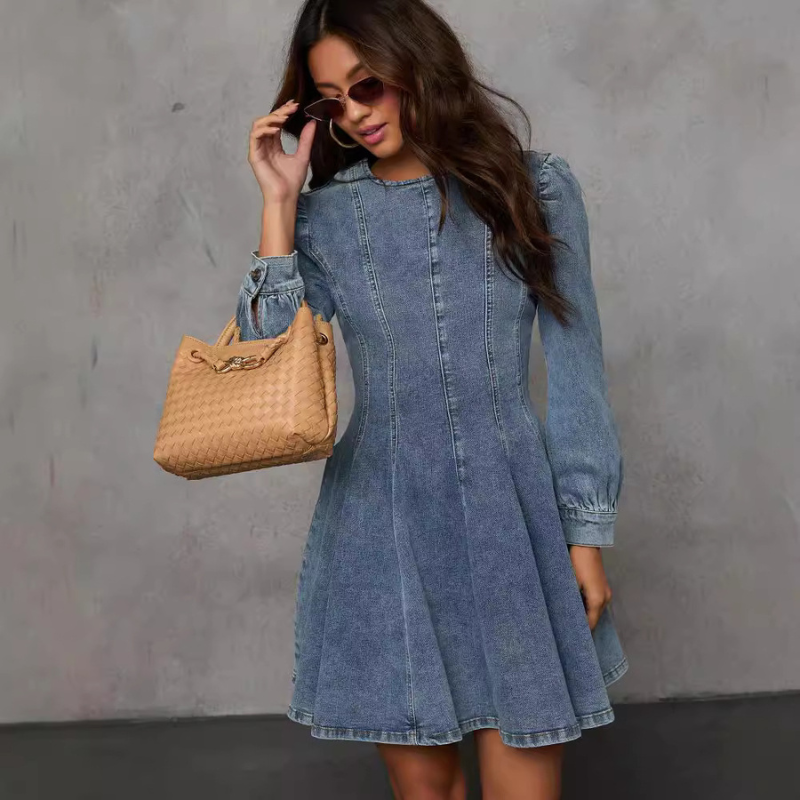 Sweet Looking Flare Denim Mini Dress