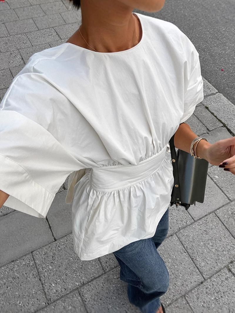 Short-Sleeved Backless Tie-Front Shirt