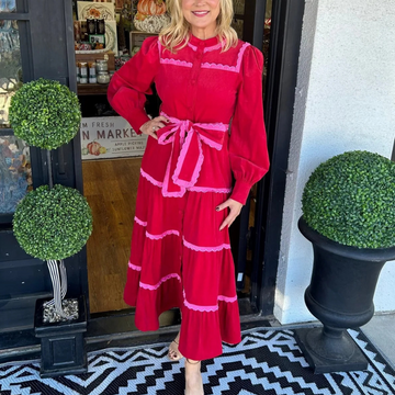 Women's Button Down Scalloped Tiered Corduroy Dress