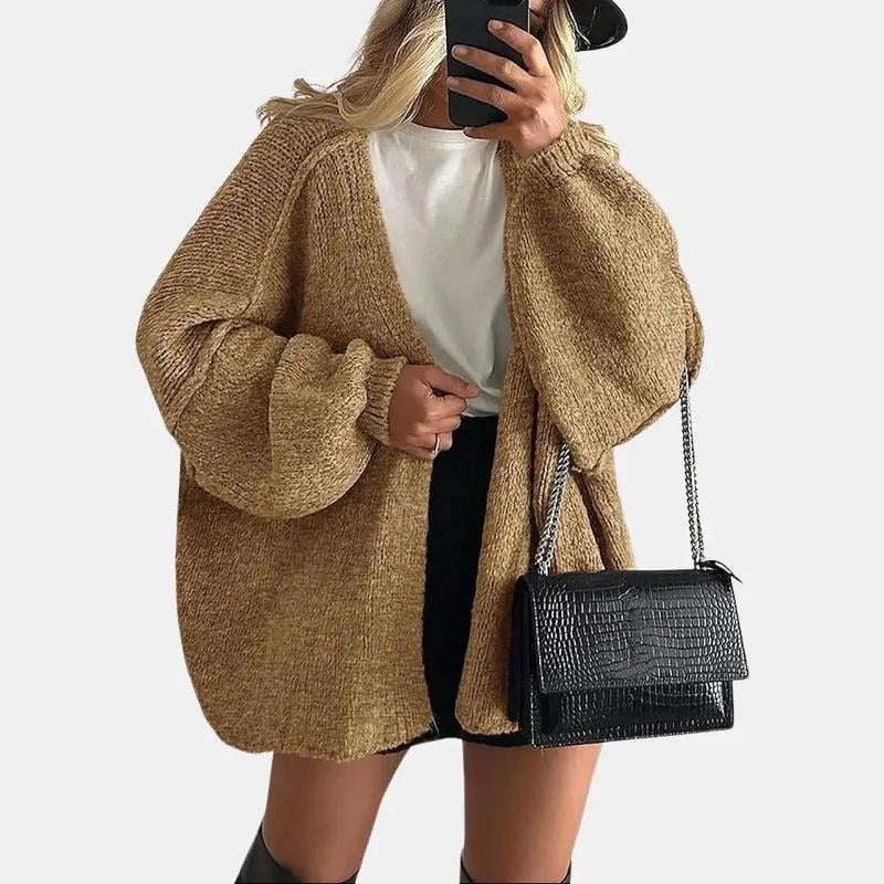 Fall Long Lantern Sleeve Knit Open Front Lightweight Sweater Knitwear Tops