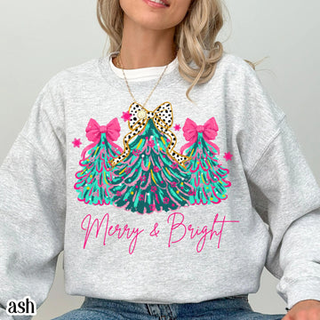 “Merry & Bright” Festive Christmas Tree Sweatshirt