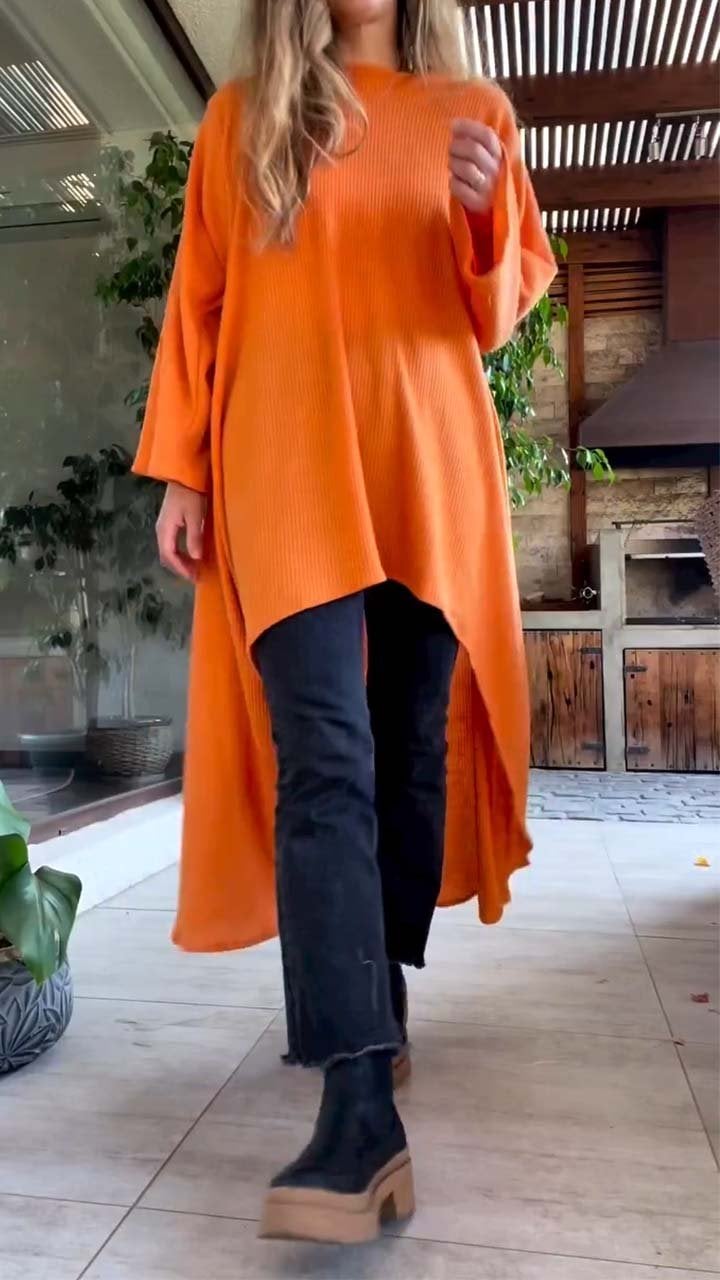 Women's Casual Solid Irregular Long Sleeve Top