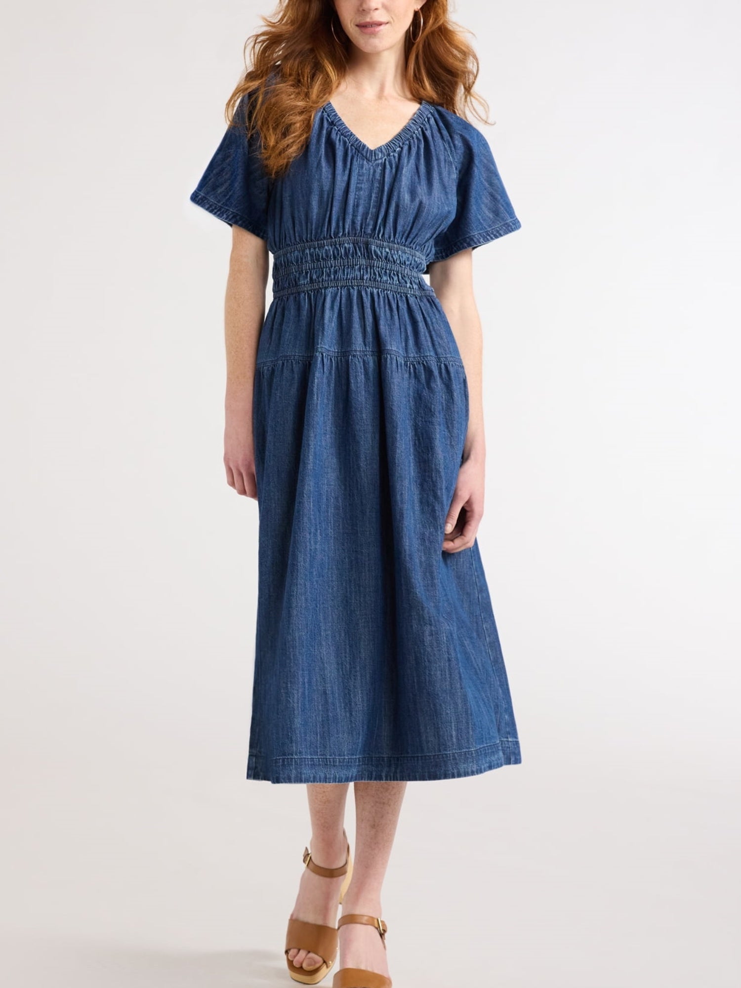 Women's Denim Lightweight Tiered Midi Dress