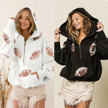 🔥'Glam Kickoff' Football Game Day Long Sleeve Half-Zip  Hoodie
