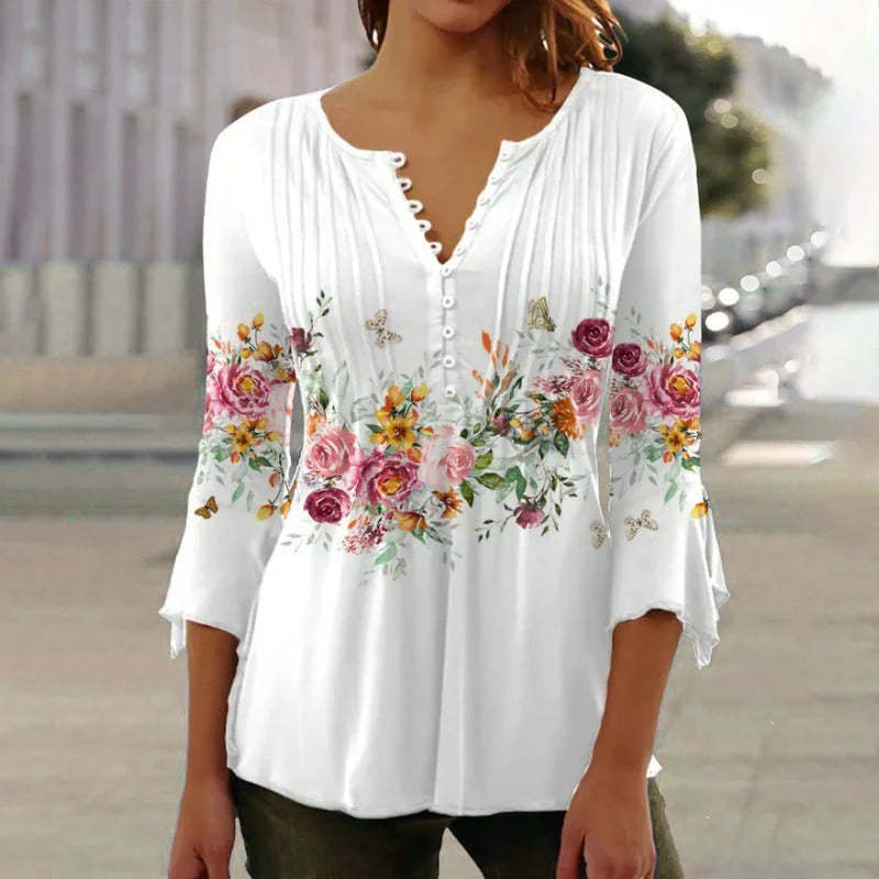 Women's V-Neck Printed Blouse