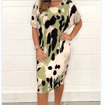 Round Neck Loose Casual Leopard Print Dress