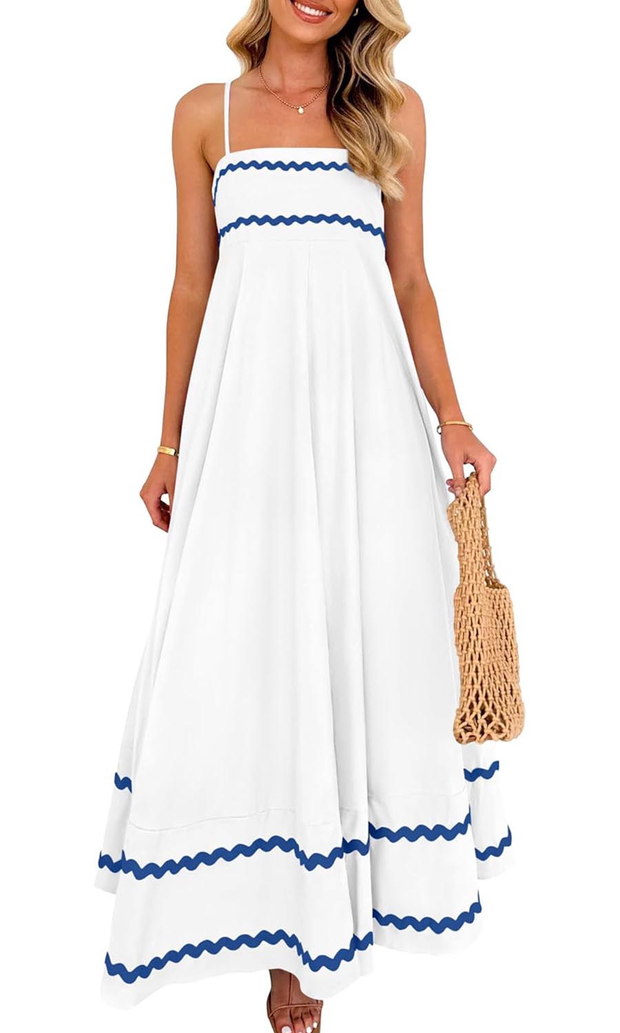 Women's Spaghetti Strap Sleeveless Flowy Ruffled Lace Dress