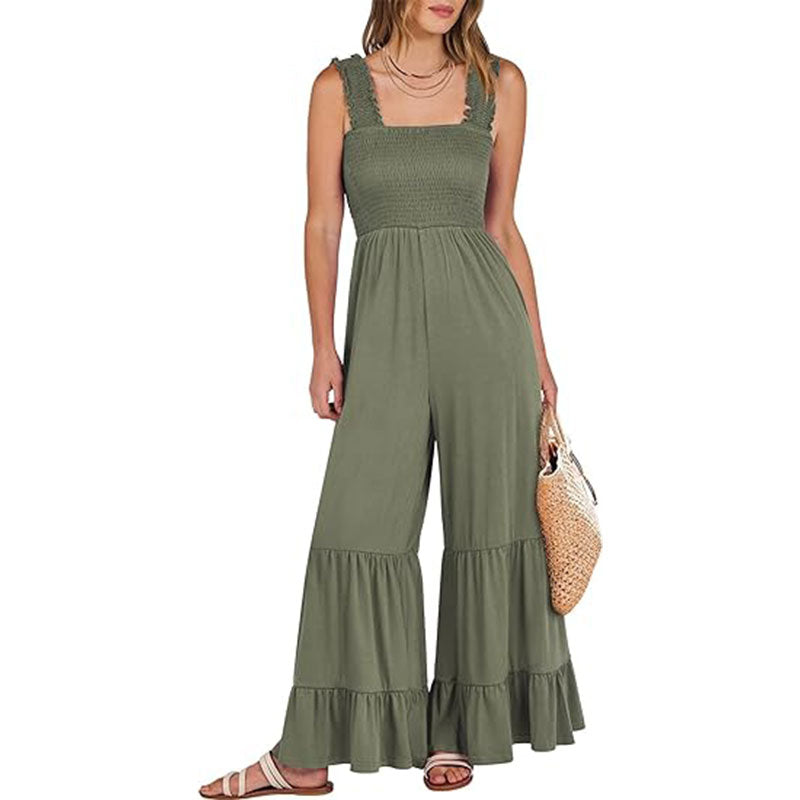 Women Casual Sleeveless Loose High Waist Wide Leg Rompers