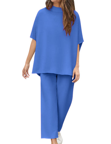 2025 Women's 3/4 Batwing Sleeve Capelet Wide Leg Pants Set