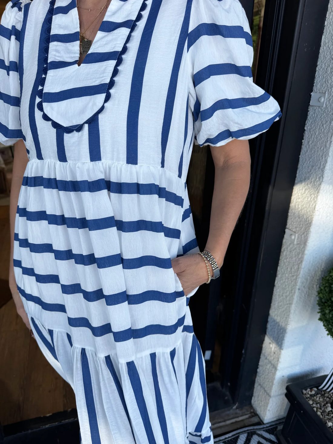 Casual V-neck Striped Maxi Dress