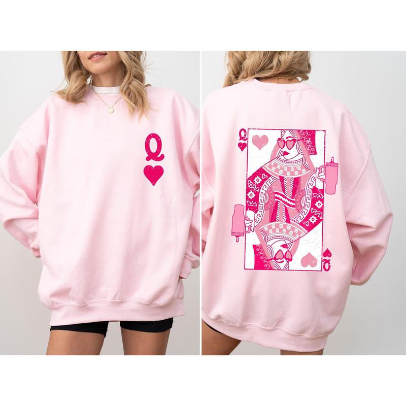 Queen of Hearts Double-Sided Print Valentines Sweatshirt