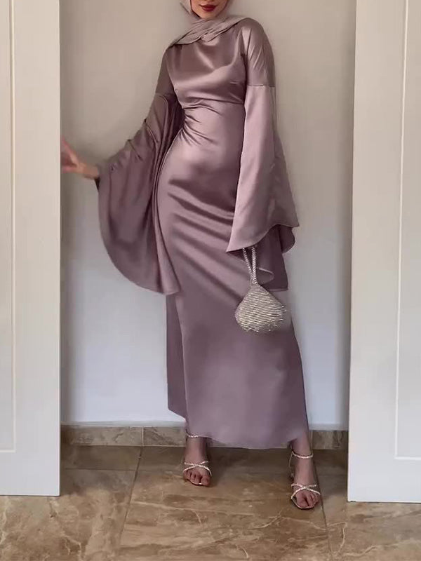 Stylish Solid Color Temperament Flared Sleeve Dress
