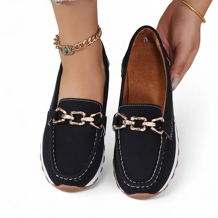 Posture Correcting Flat Loafers with Platform Sole and Chain Decor