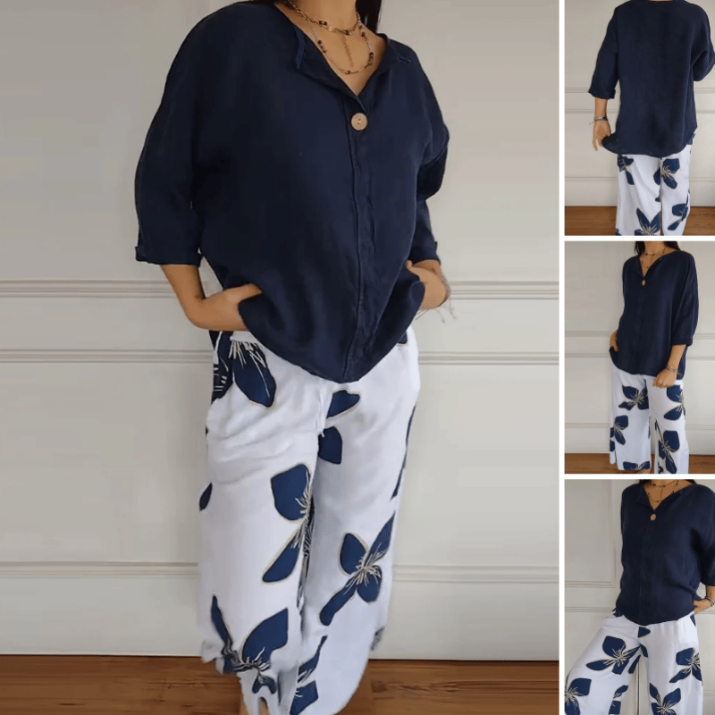 Women Crew Neck Tops & Printed Pants Set