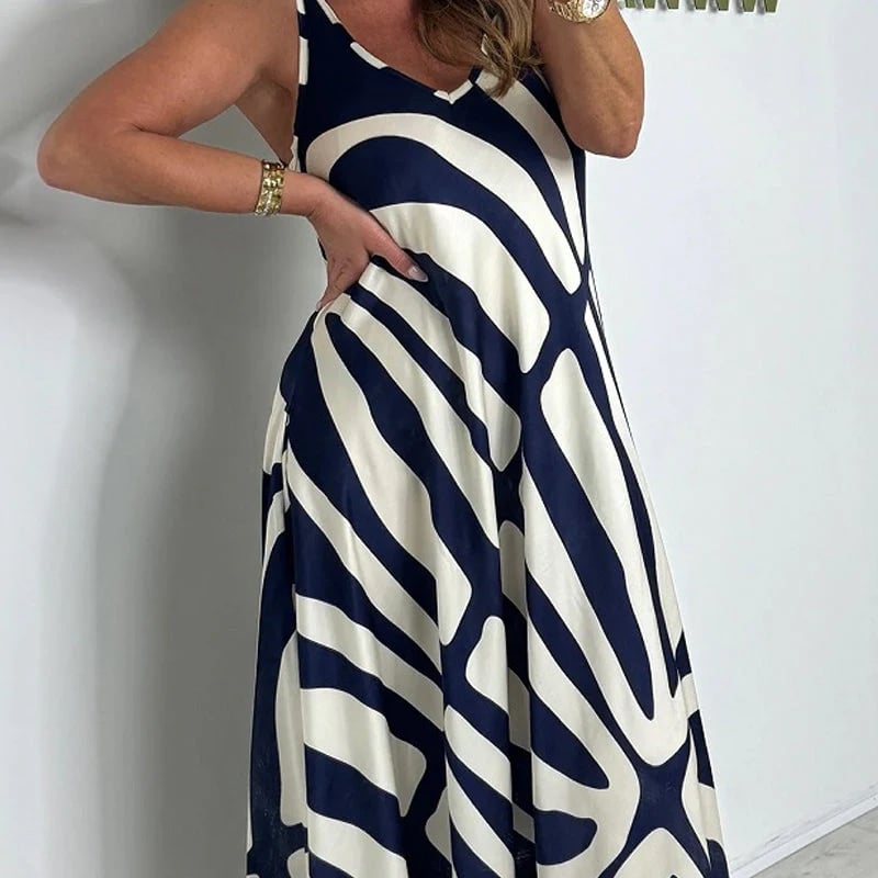 Irregular Print Sleeveless Pocket Dress