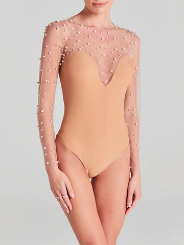 Stylish Long-Sleeved Beaded Romper