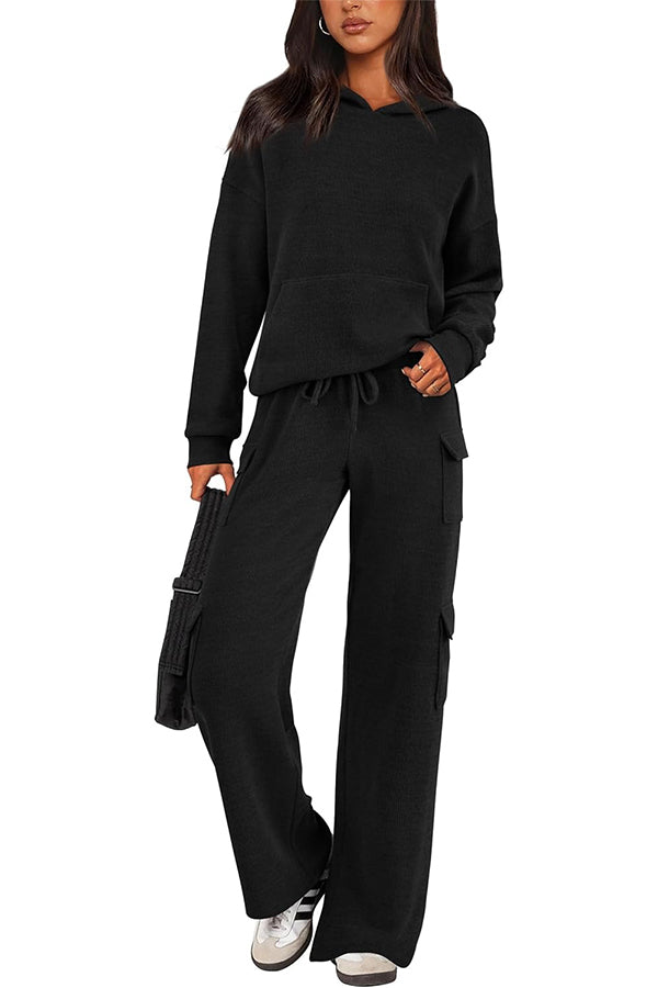 HOT SALE Women's Casual Hooded Sweatshirt Pocket Pants 2 Piece Set