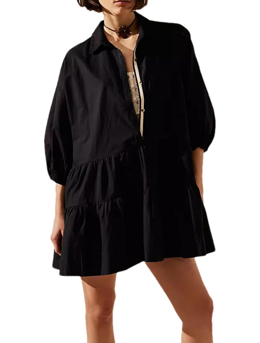 Women's Oversized Casual Collared Babydoll Mini Dress