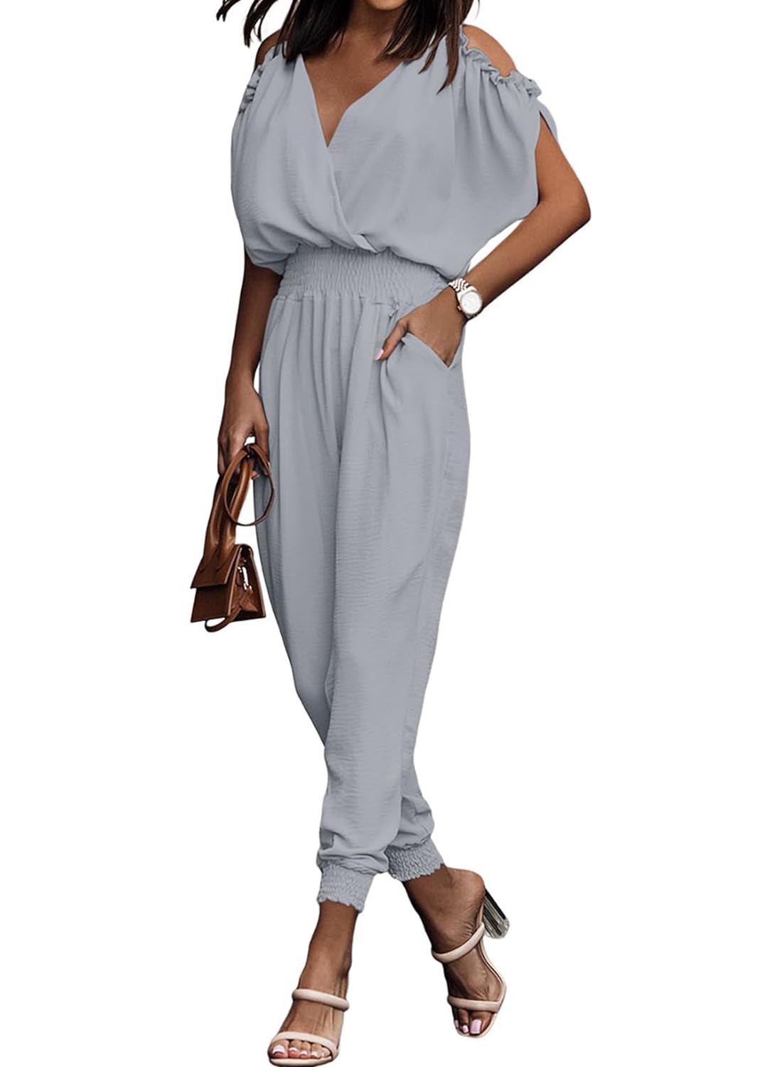 Women's Casual Summer Off-the-shoulder Jumpsuit with Pockets