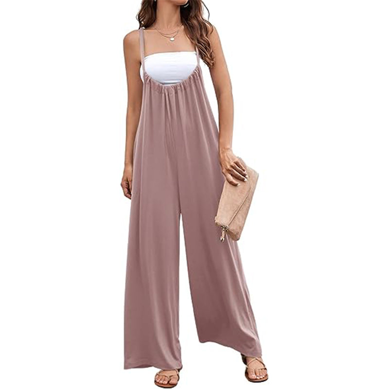 Women's Casual Loose Sleeveless Jumpsuits Spaghetti Straps with Pockets
