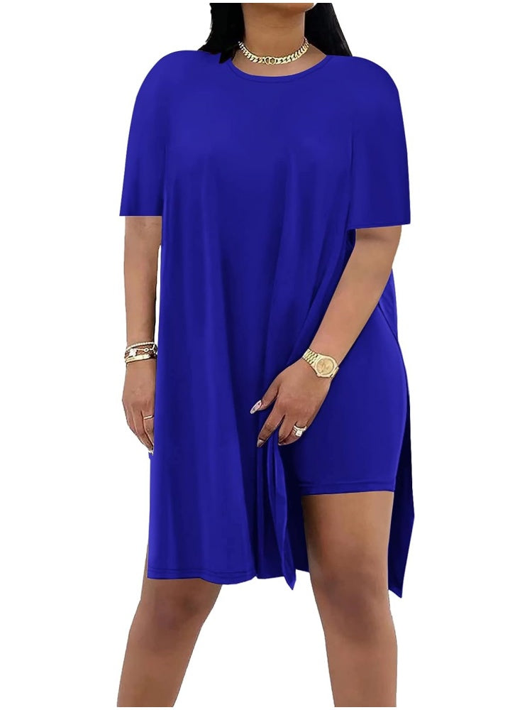 Womens Casual Side Split Short Sleeve Tunic Tops Shorts Sets