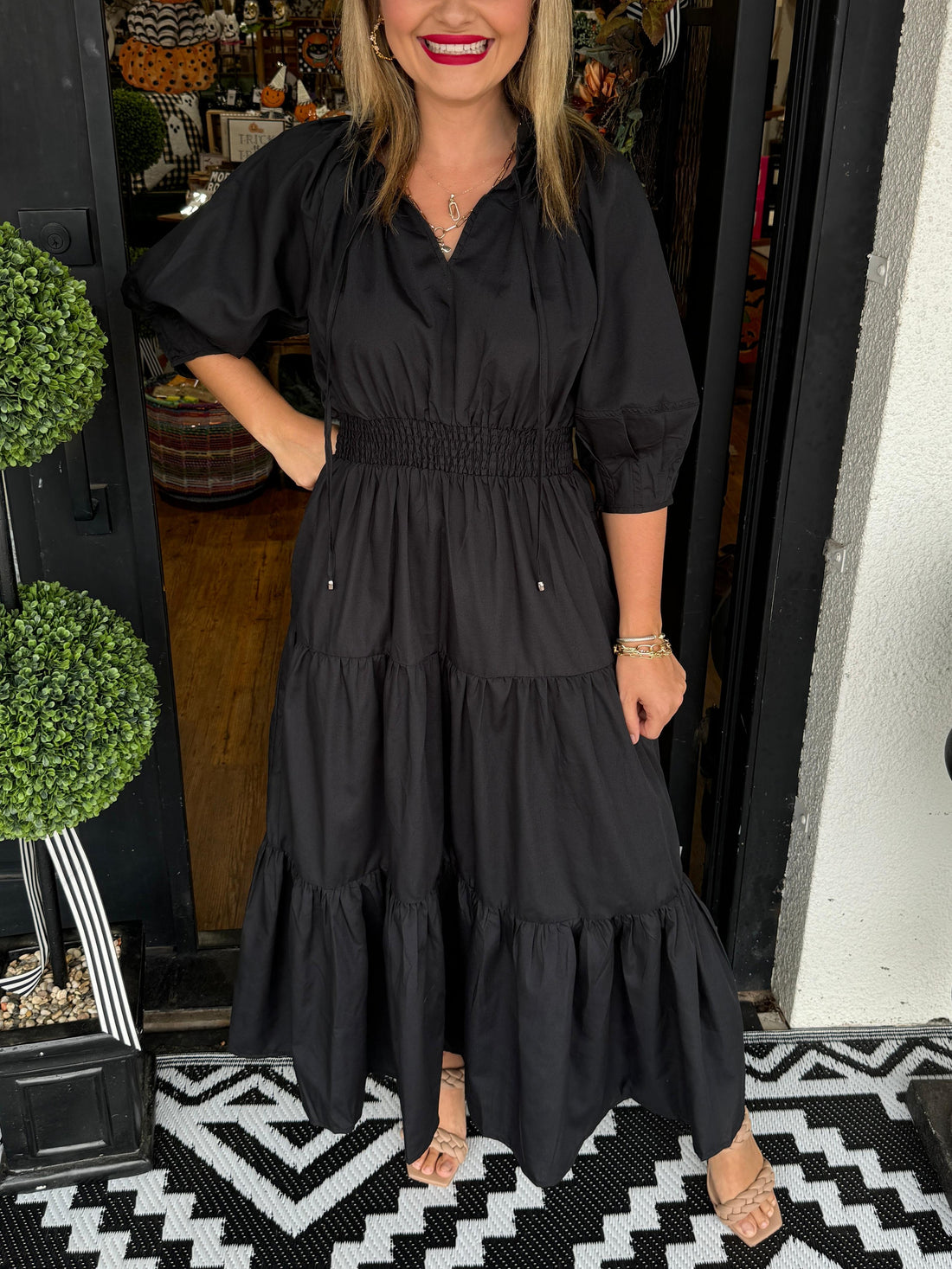 Elegant Half Sleeve Tie-up Pleated Loose Dress