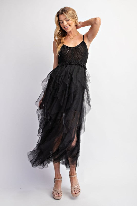 Bring The Romance Crochet + Tulle Midi Dress