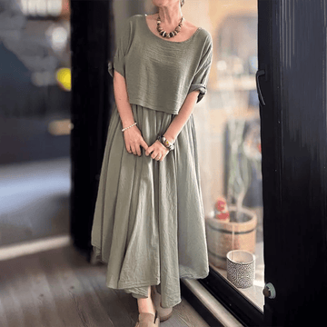 Women's Round Neck Loose Top And Long Skirt Set