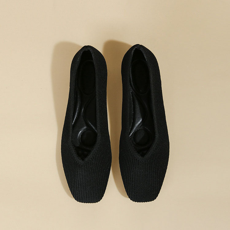 Women's Comfy Square Toe Knit Dressy Shoes
