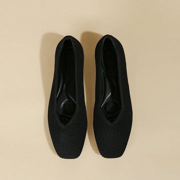 Women's Comfy Square Toe Knit Dressy Shoes