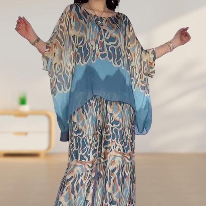 Printed Top & Wide-leg Trousers Set