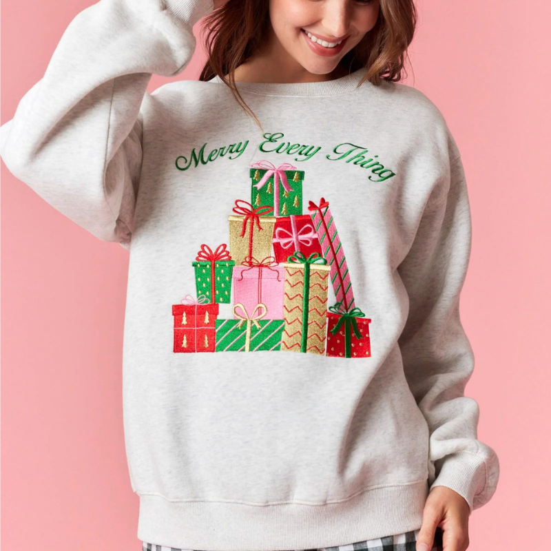 "Merry Every Thing" Embroidered Sweatshirt