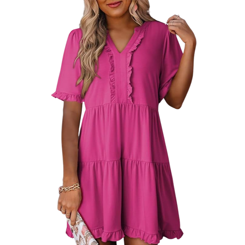 Women's Spring Short Sleeve Casual A-Line Flowing Hem Dress